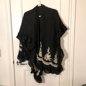 Embroidered Shawl, Long, Black, Cotton Blend, One Size